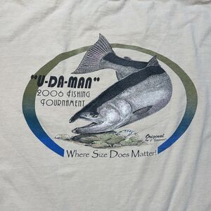 Y2K Vintage U Da Man Graphic Fishing Contest Tshirt Tan XL Thrashed